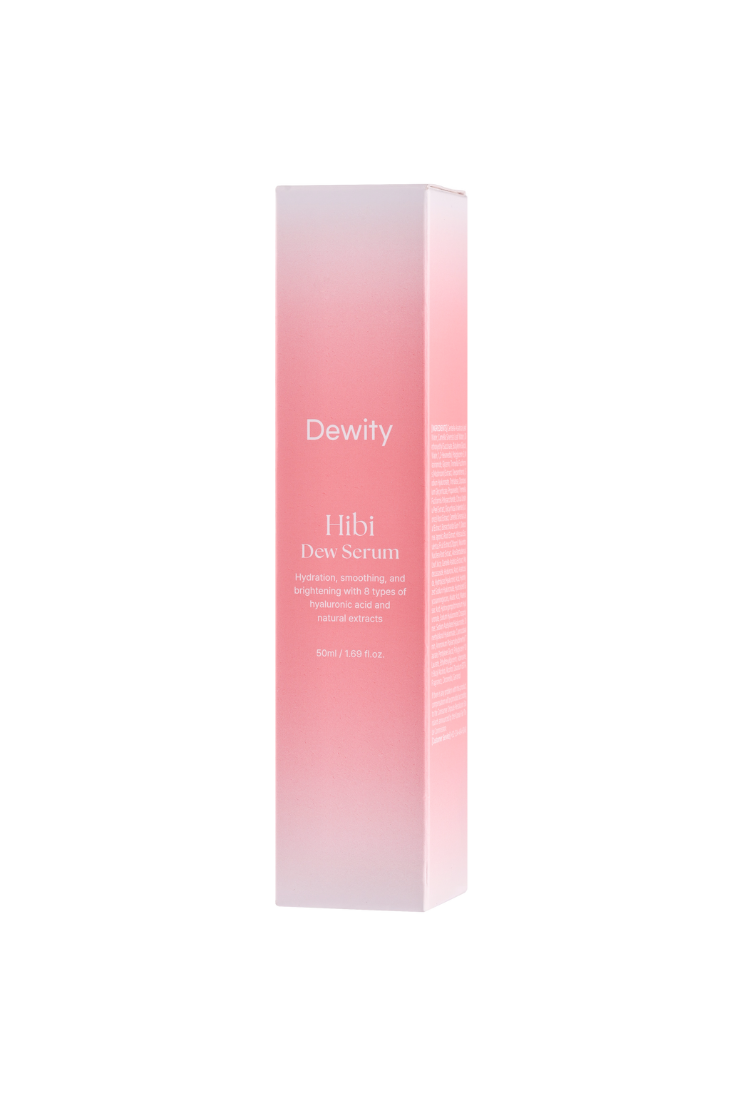 Dewity Hibi Dewy Serum skincare bottle with a soft pink gradient box packaging, shown on a solid white background.