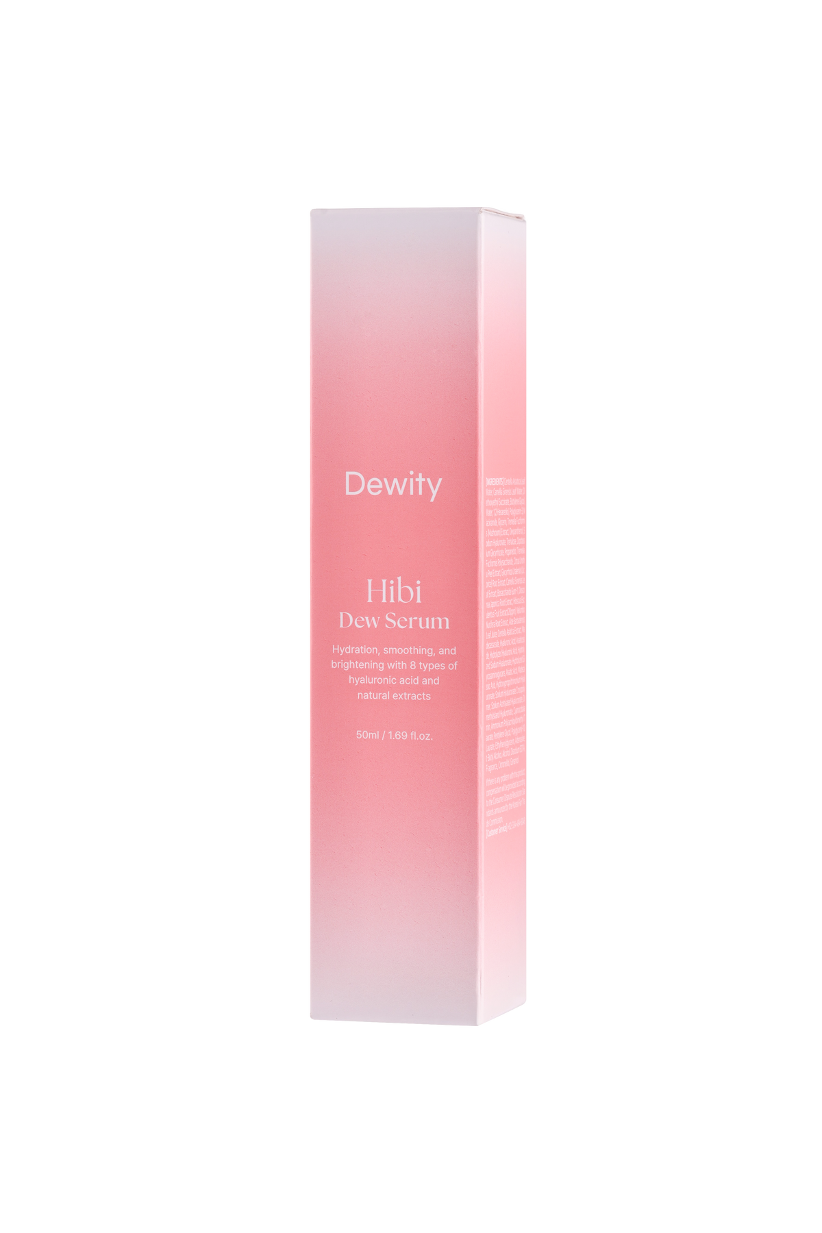 Dewity Hibi Dewy Serum skincare bottle with a soft pink gradient box packaging, shown on a solid white background.